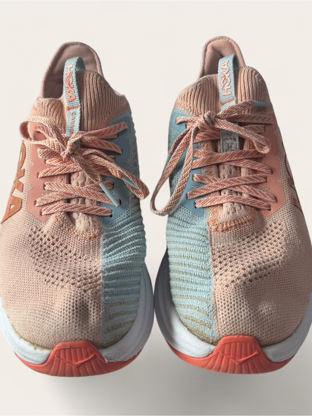 Hoka Women's Coral Peach and Light Blue Running Sneakers - Picture 2 of 7